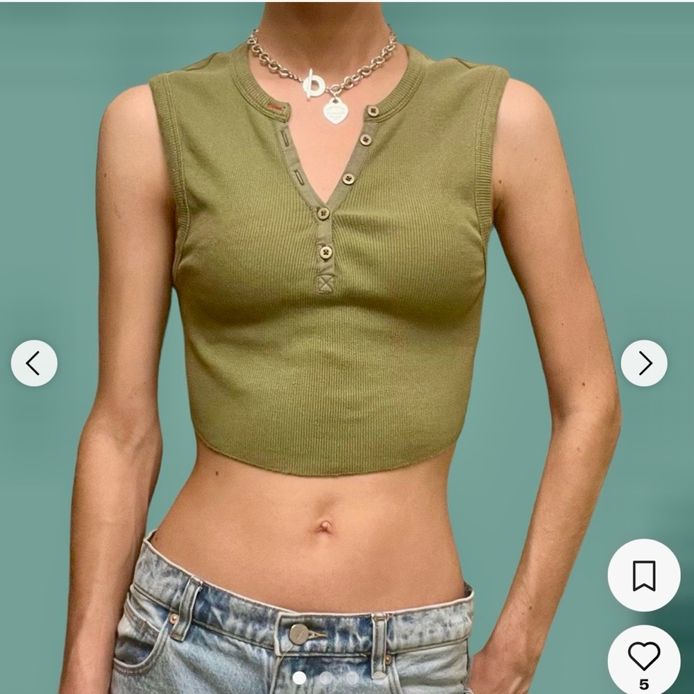 UO BDG button up olive green sleeveless tank